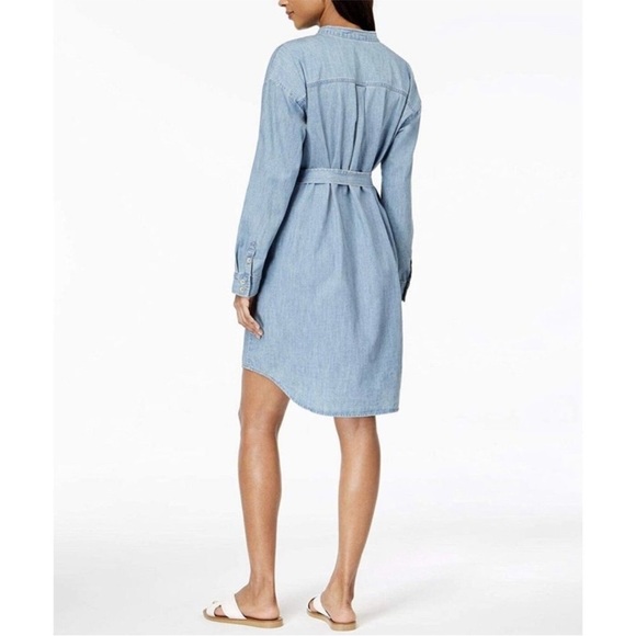 NWT Eileen Fisher Mandarin Collar Denim Tencel Dress SZ S - Picture 3 of 16